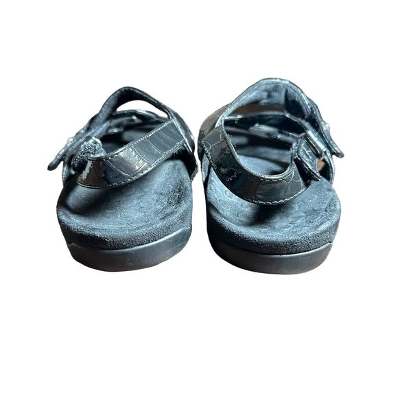 Vionic Black Crocodile embossed leather Adjustable Slip On Comfort Sandals Sz 9 - Picture 5 of 8